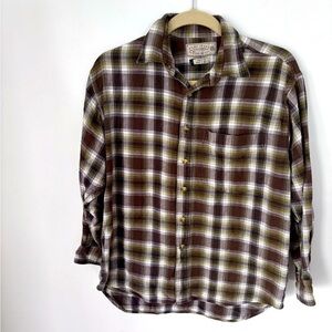 Pure Stuff Mens Green Plaid Flannel Button Up Shirt Size Small